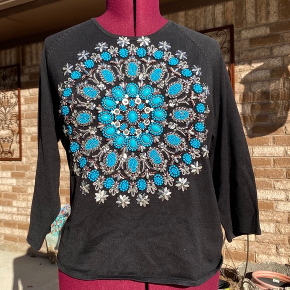 Michael Simon Tops - Michael Simon | Black Long Sleeve Beading Detail